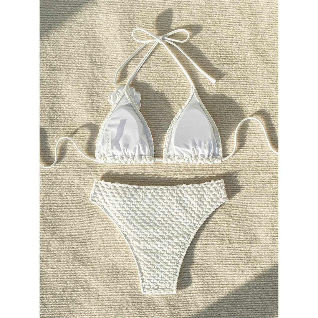 Halterbikini met bloem