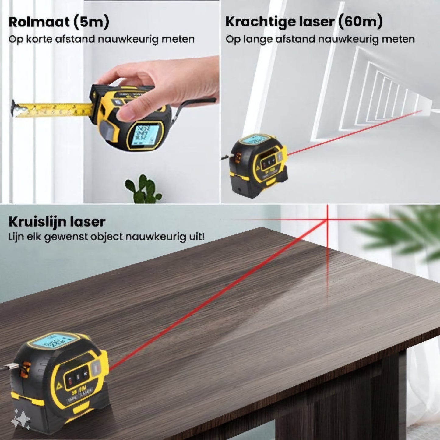 Digitale Laser Rolmaat 3-in-1 - 40 of 60m Bereik!