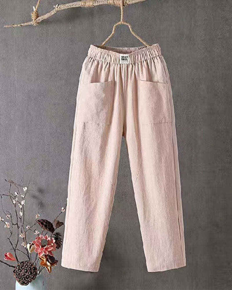 Wide leg linnen broek