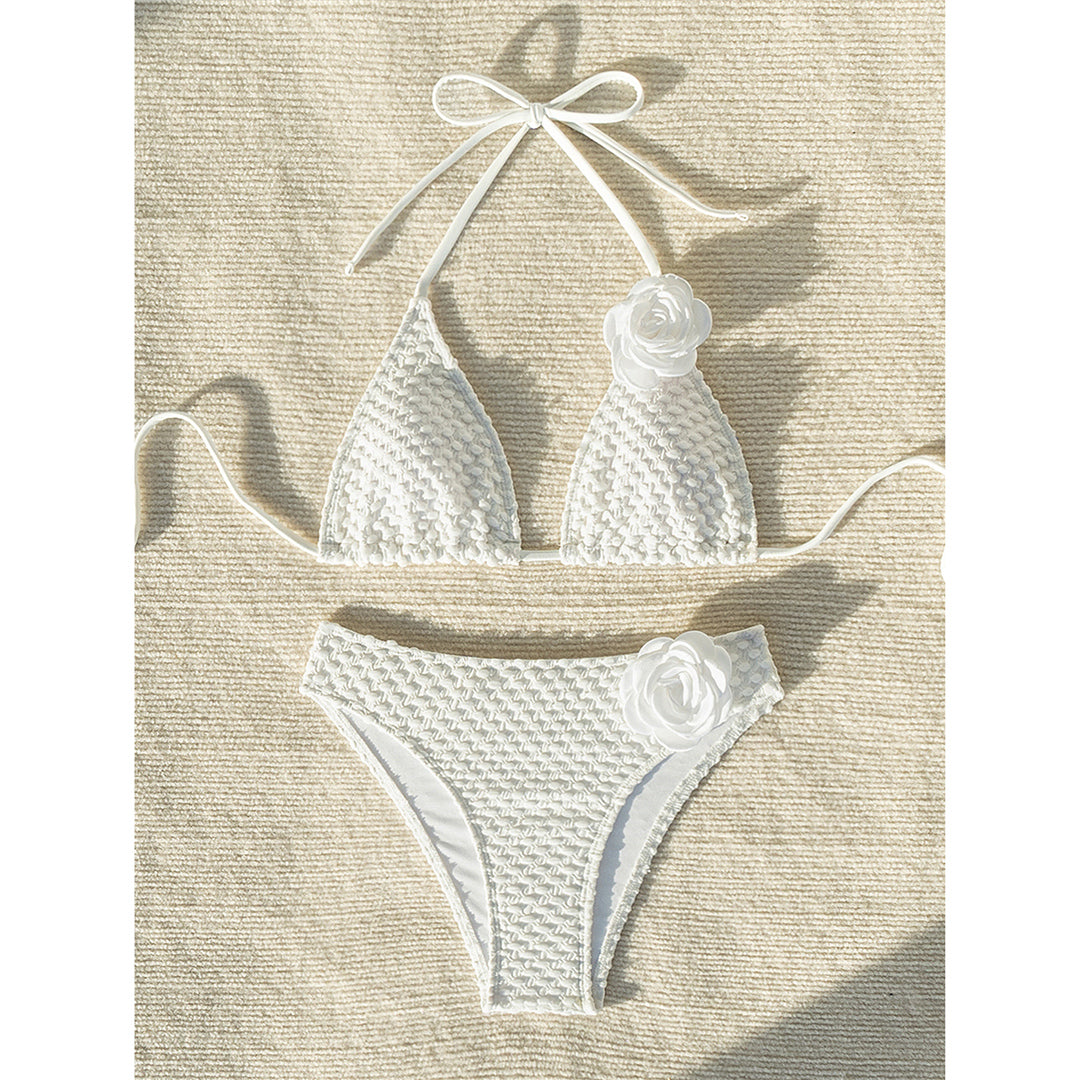 Halterbikini met bloem