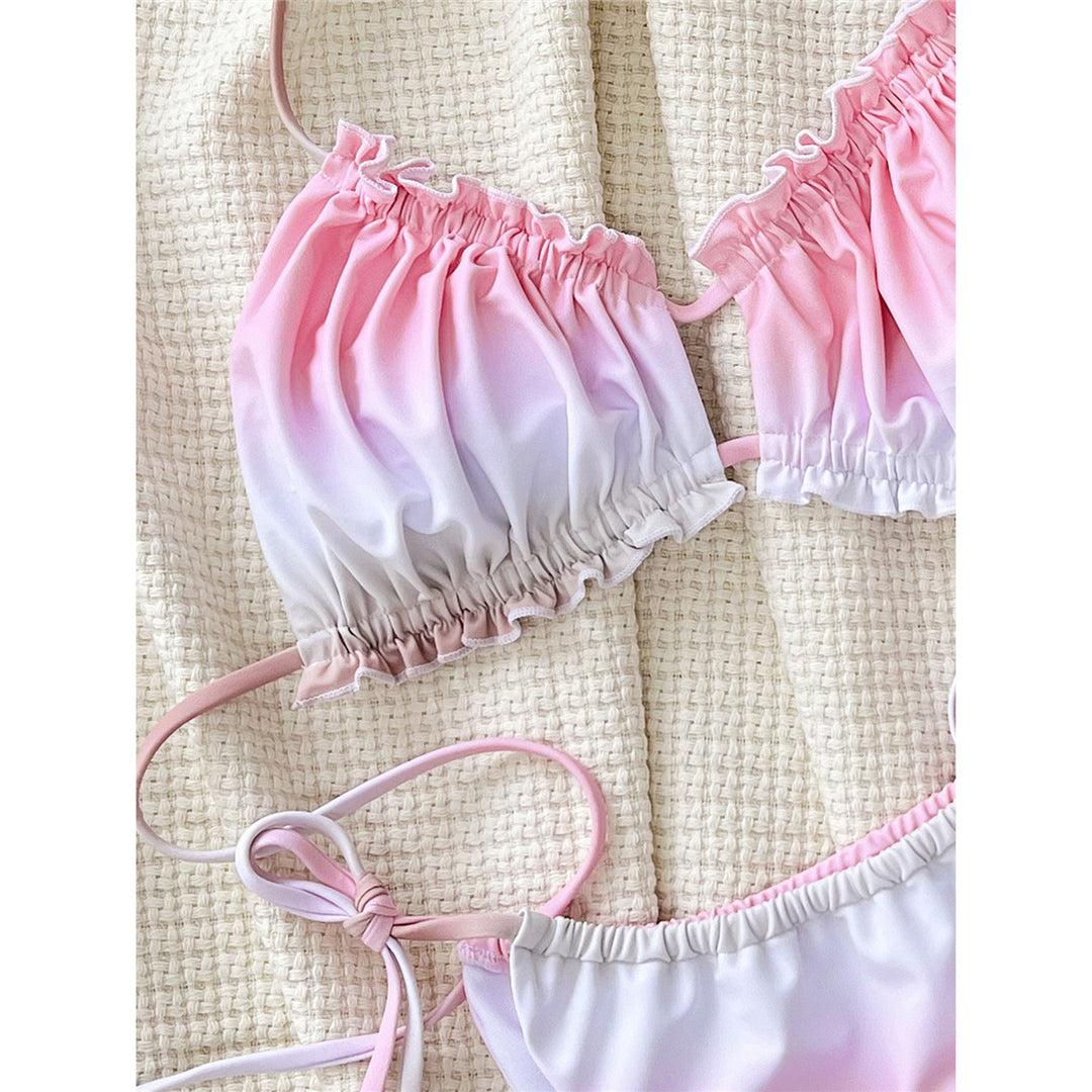 Halterbikini met ruches