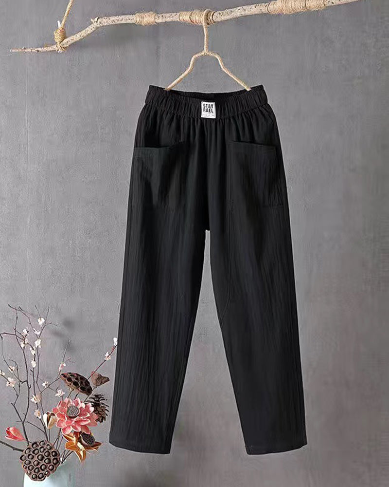 Wide leg linnen broek