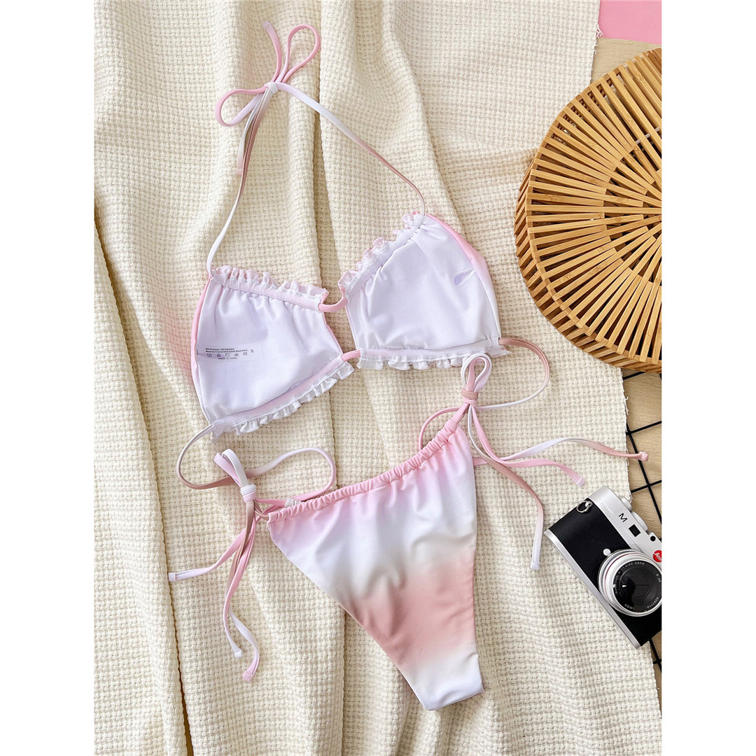 Halterbikini met ruches