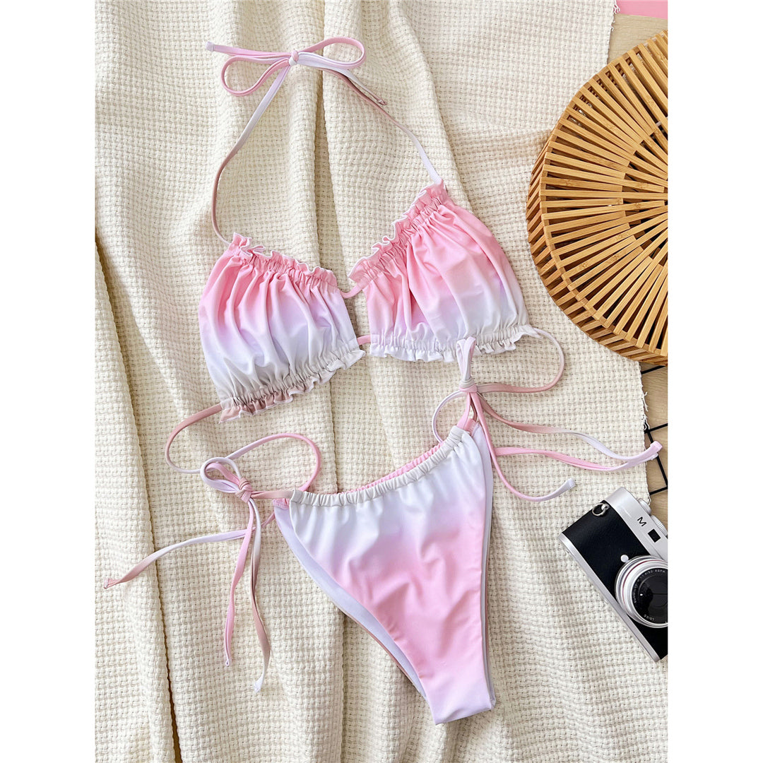 Halterbikini met ruches