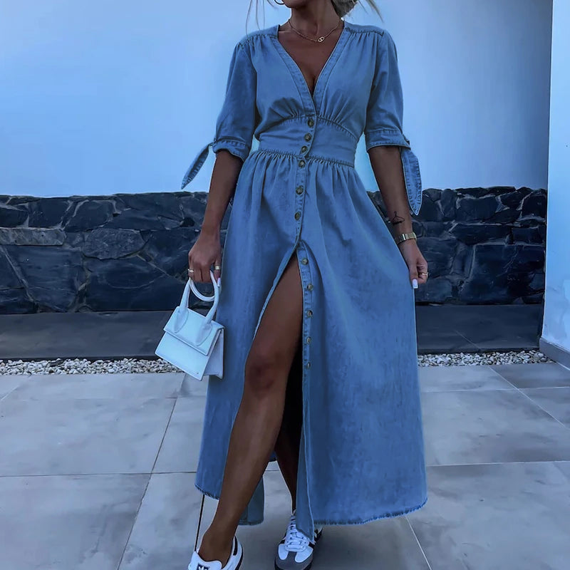 Denimlook maxi jurk