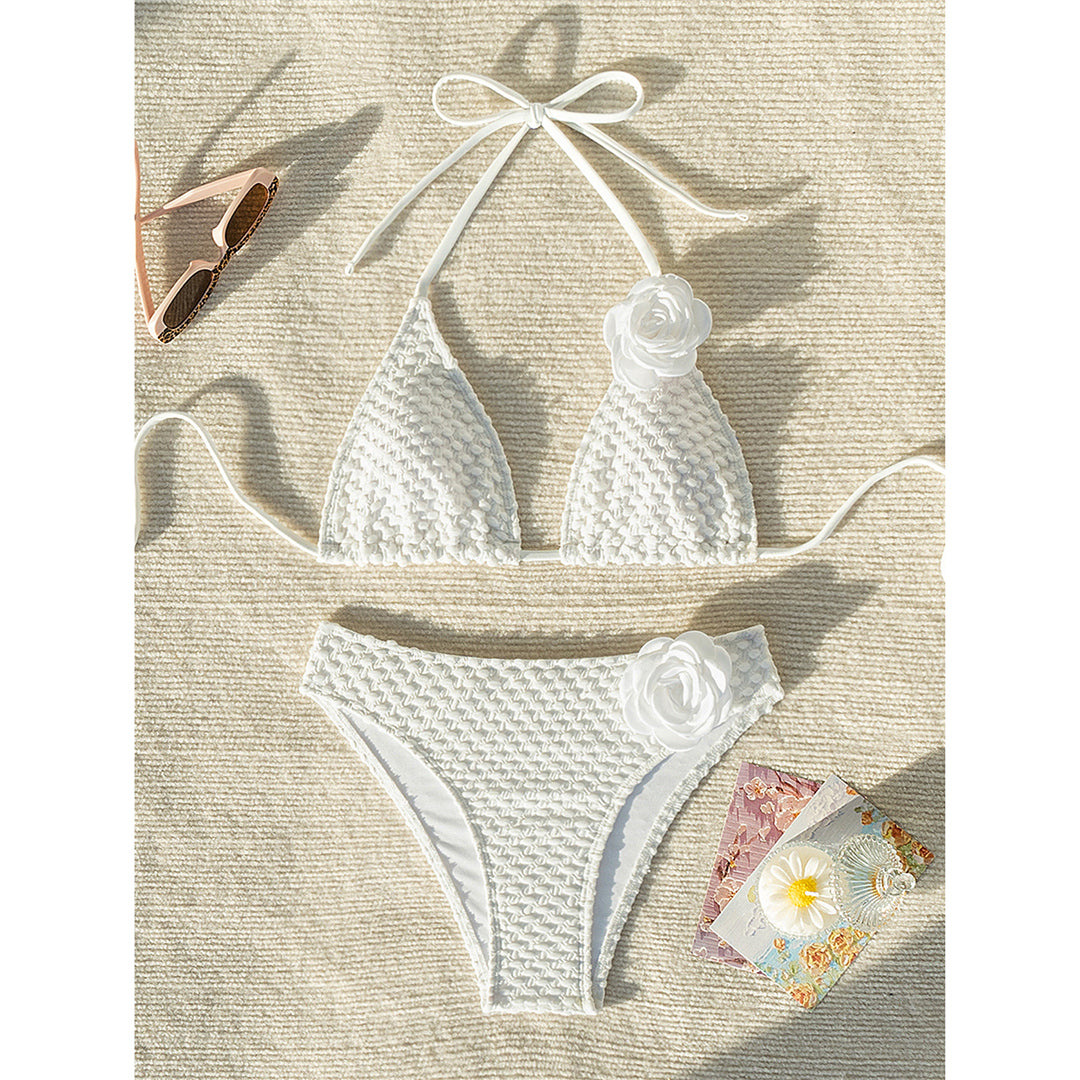 Halterbikini met bloem