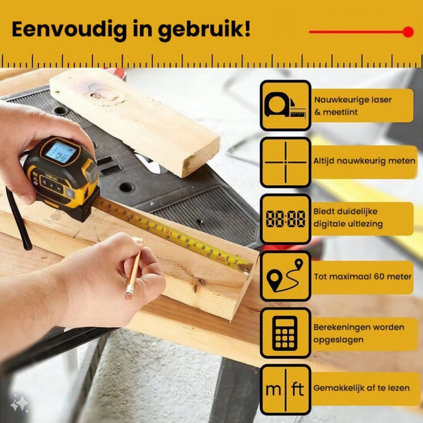 Digitale Laser Rolmaat 3-in-1 - 40 of 60m Bereik!