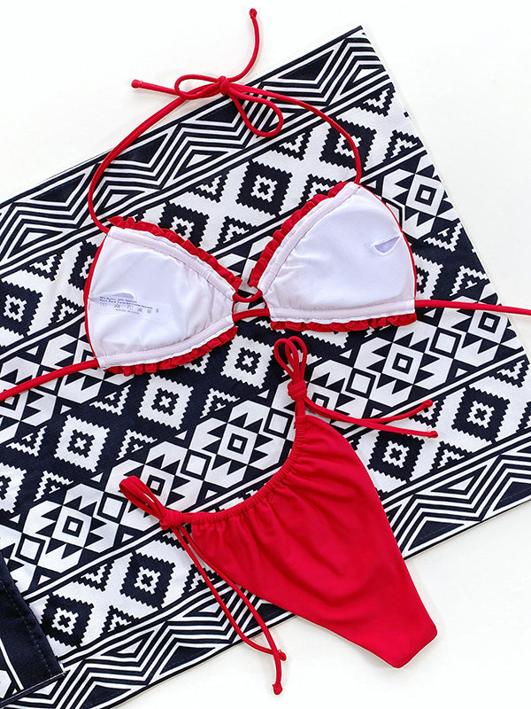 Halterbikini met ruches
