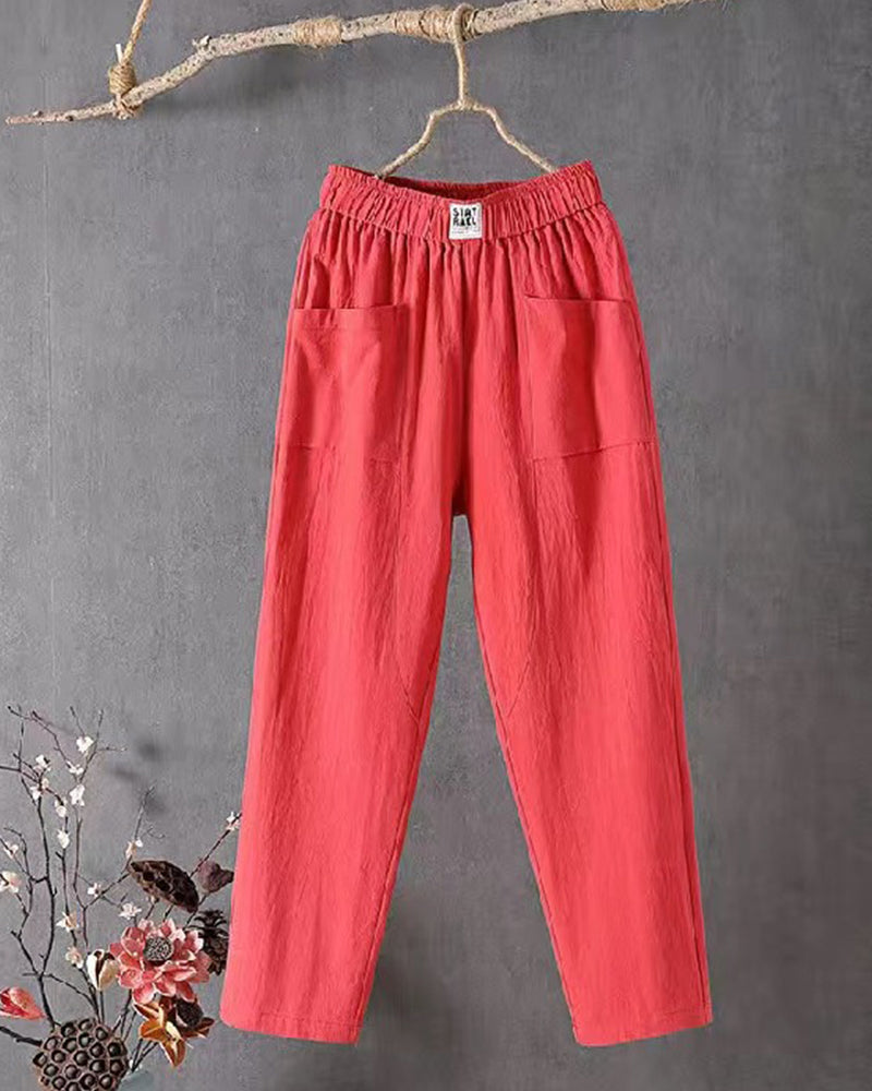 Wide leg linnen broek