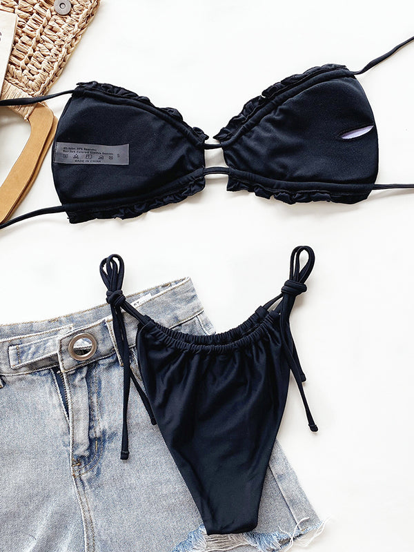 Halterbikini met ruches