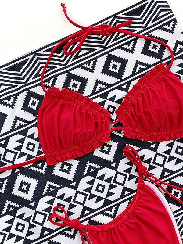 Halterbikini met ruches