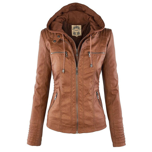 Leren jack met capuchon