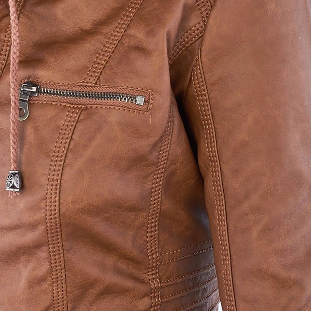 Leren jack met capuchon