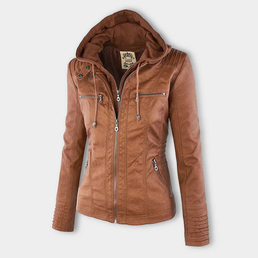 Leren jack met capuchon