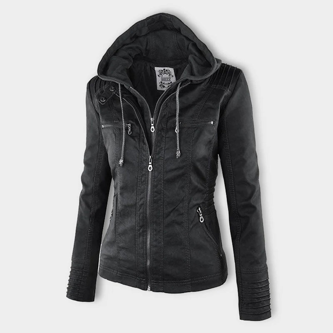 Leren jack met capuchon