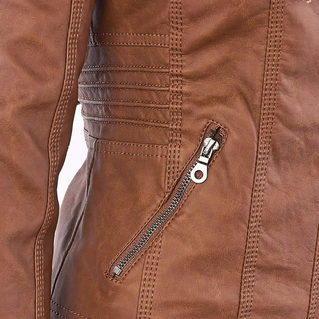 Leren jack met capuchon
