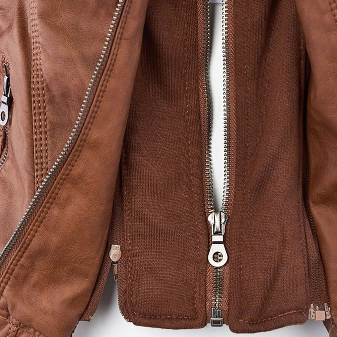 Leren jack met capuchon