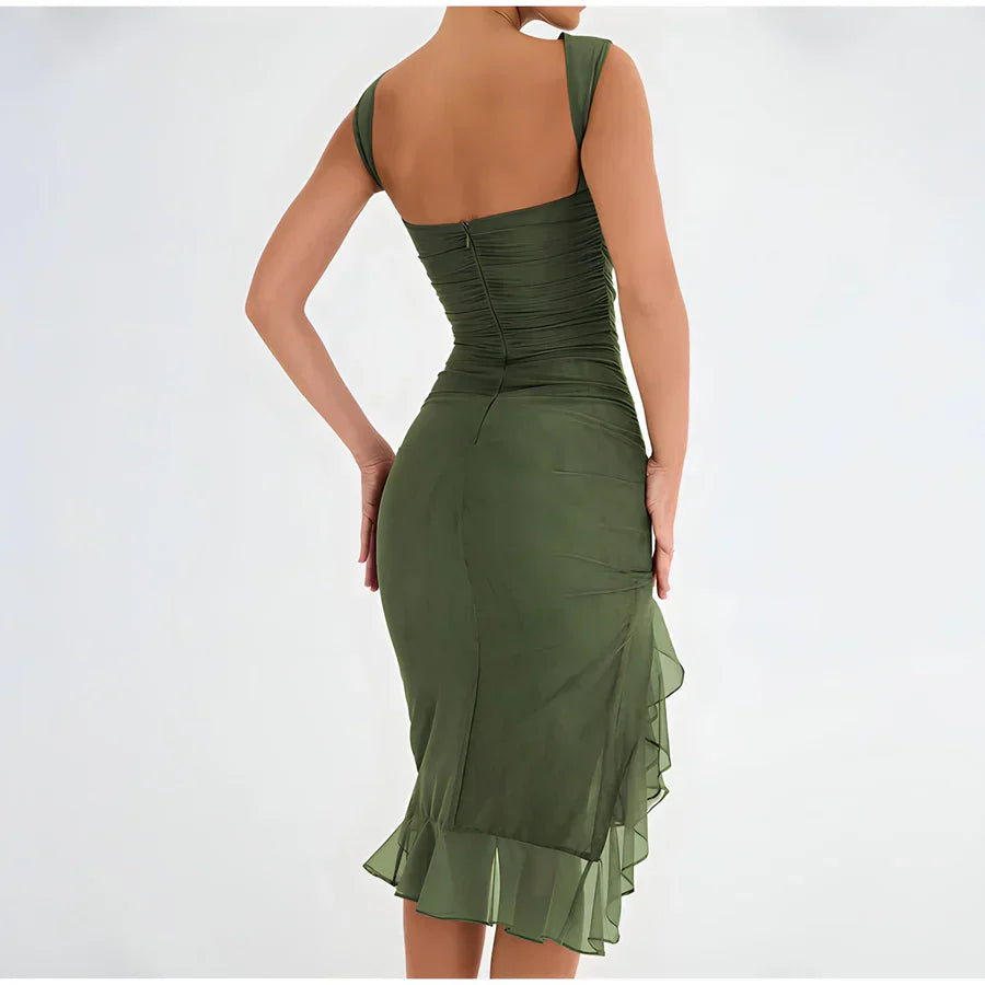 Midi jurk met chiffon rand