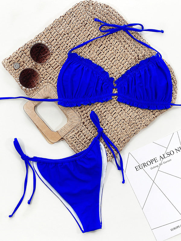 Halterbikini met ruches