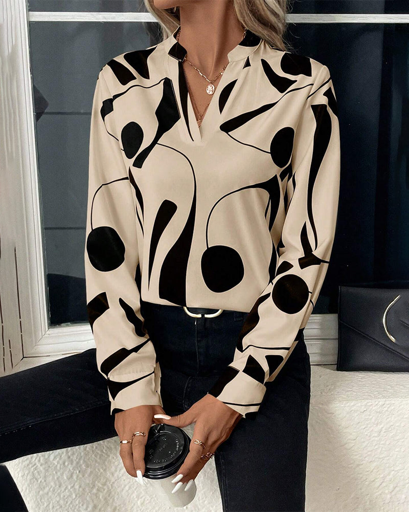 Bedrukte blouse met hoge kraag