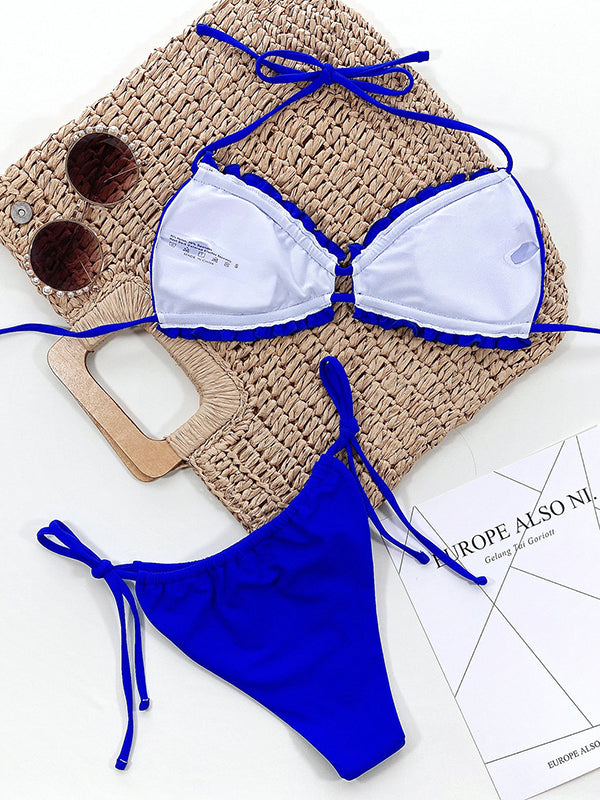 Halterbikini met ruches