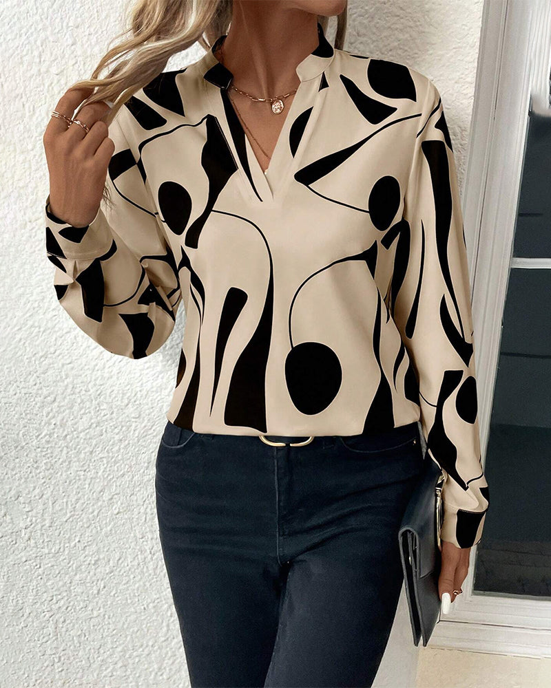 Bedrukte blouse met hoge kraag